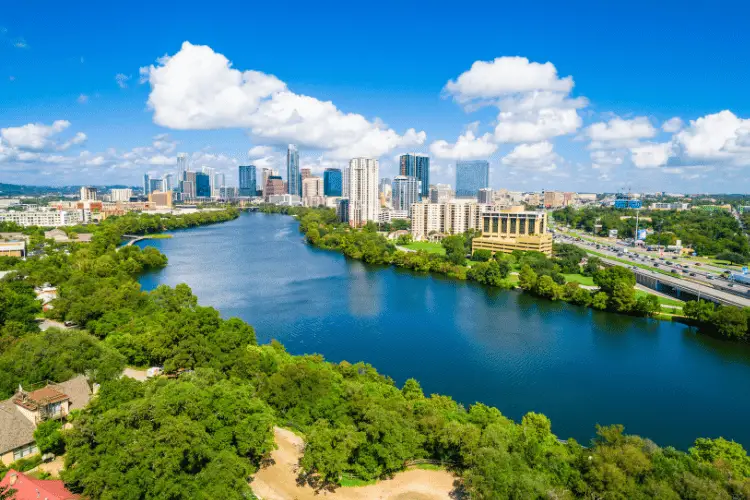Top view of Austin Texas summer landscape